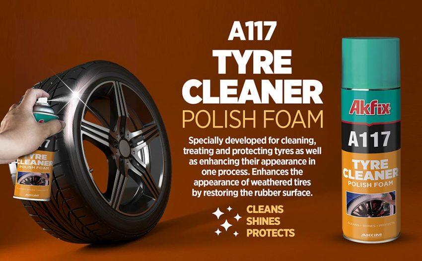 اسپری براق کننده لاستیک خودرو آکفیکس A117 Tyre Cleaner & Polish Foam
